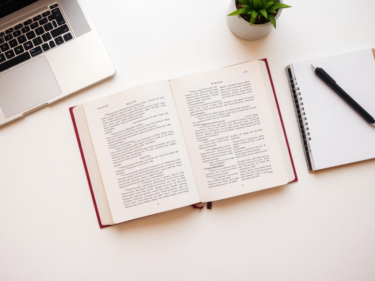 English textbook, notebook and laptop on a bright desk